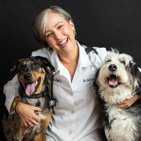 Dr. Erin Tom posing with animals